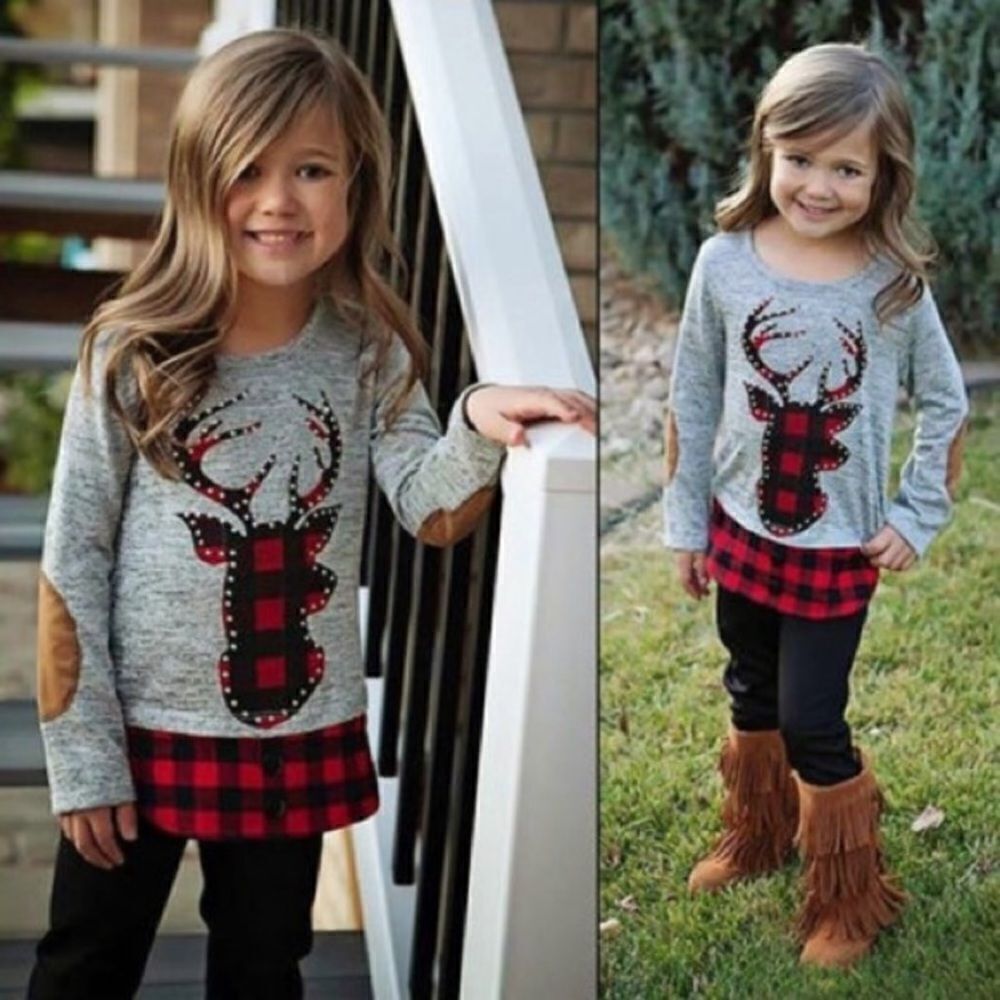 2pc. Plaid Rhinestone Deer Set- 2T